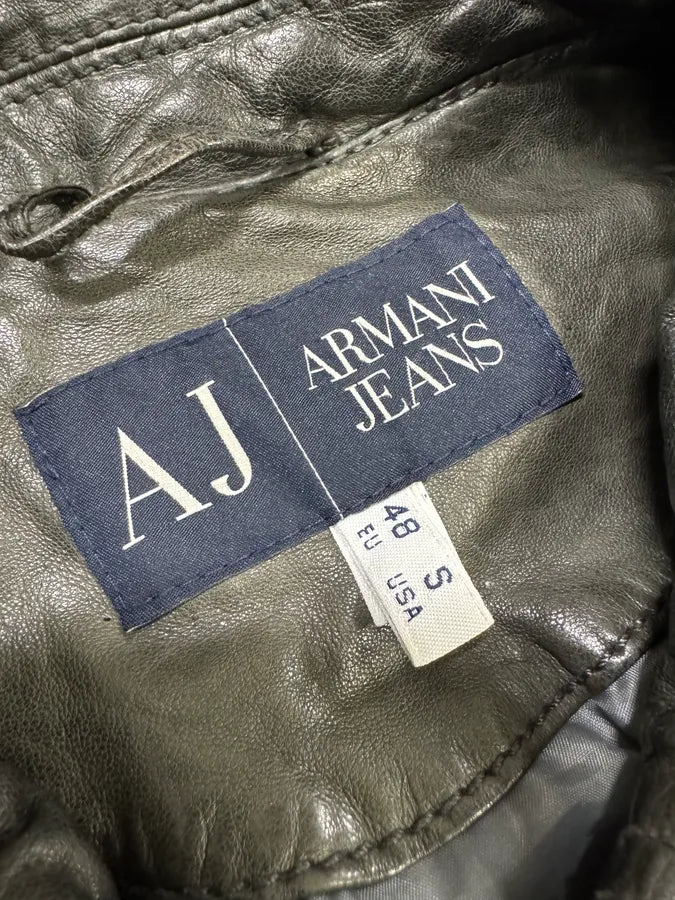 2000s Armani Brown Grey Leather Jacket (S/M) 6