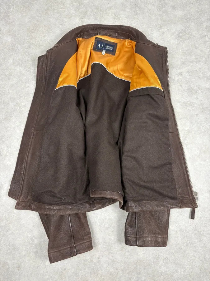 2000s Armani Brown Imperial Leather Jacket zLQwKTY 6
