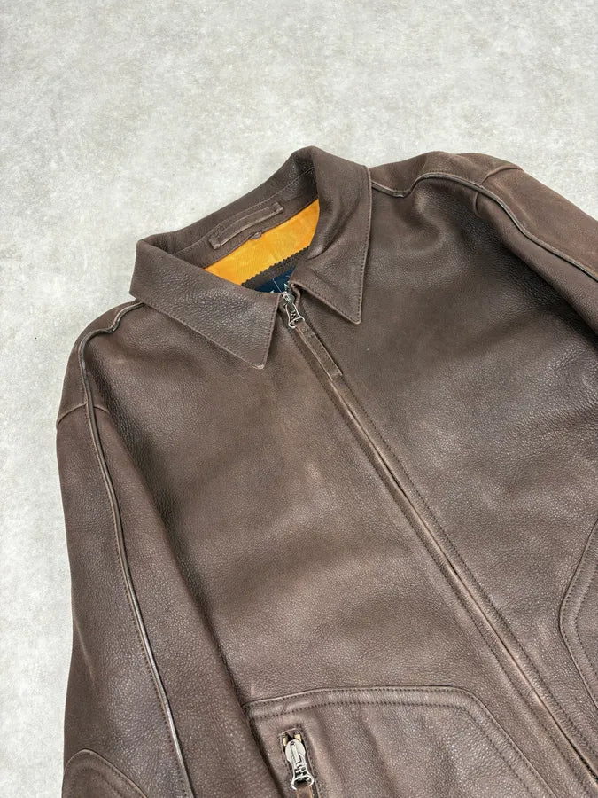 2000s Armani Brown Imperial Leather Jacket zLQwKTY 4