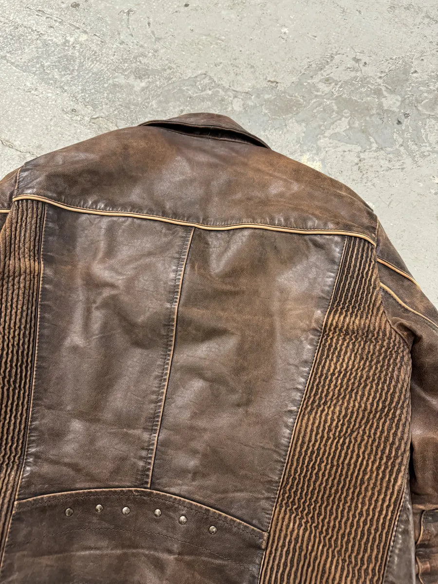2000s Armani Brown Leather Biker Jacket (M) 12