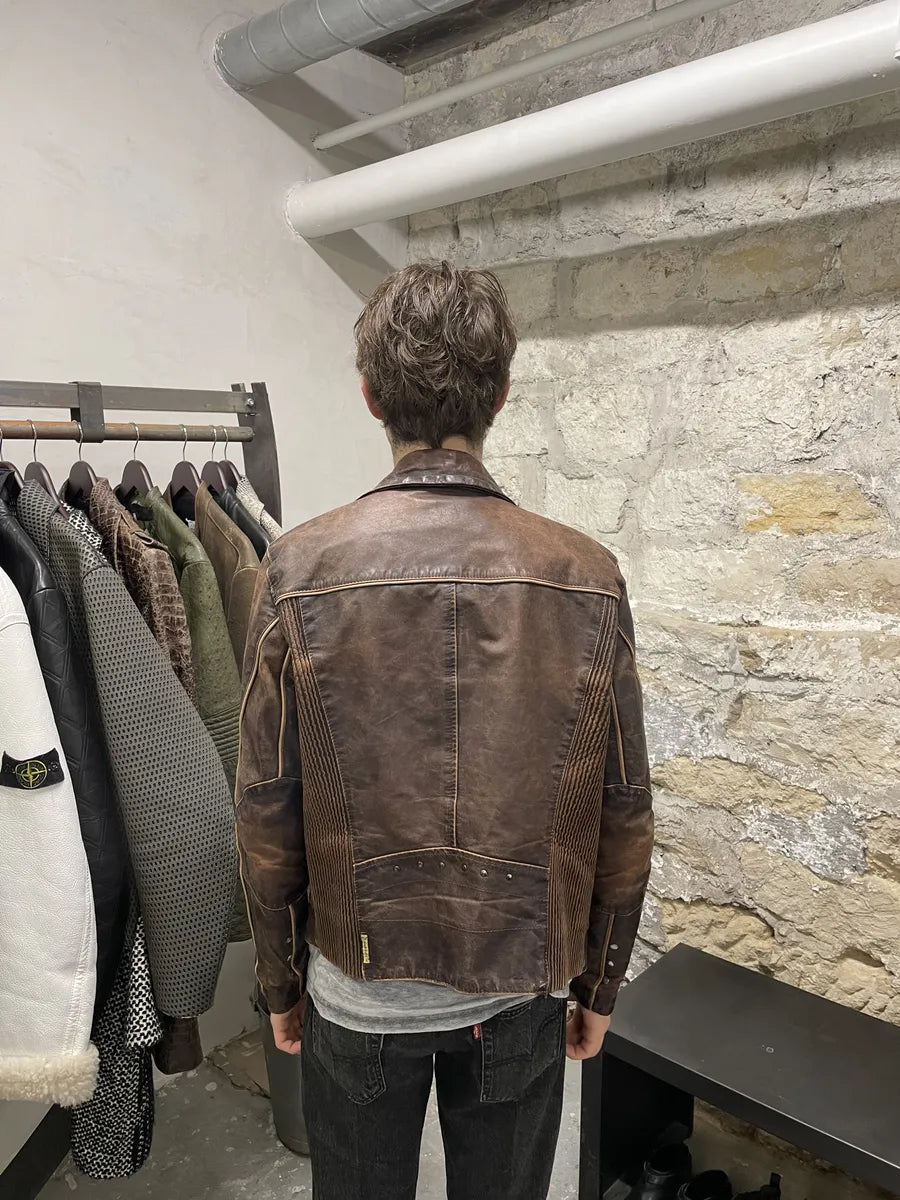 2000s Armani Brown Leather Biker Jacket (M) 2
