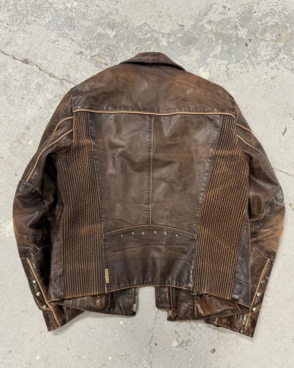 2000s Armani Brown Leather Biker Jacket (M) 3