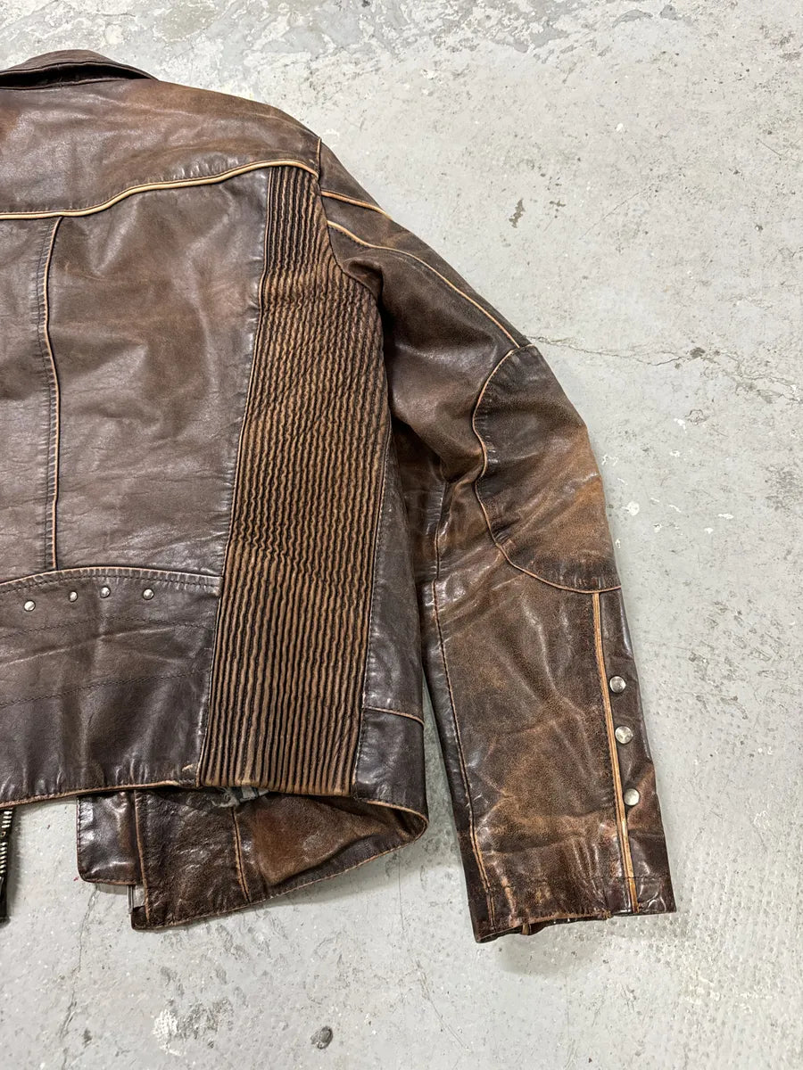 2000s Armani Brown Leather Biker Jacket (M) 8
