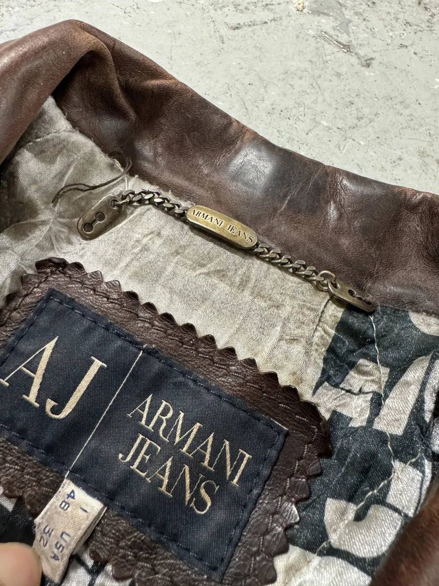 2000s Armani Brown Leather Biker Jacket (M) 9