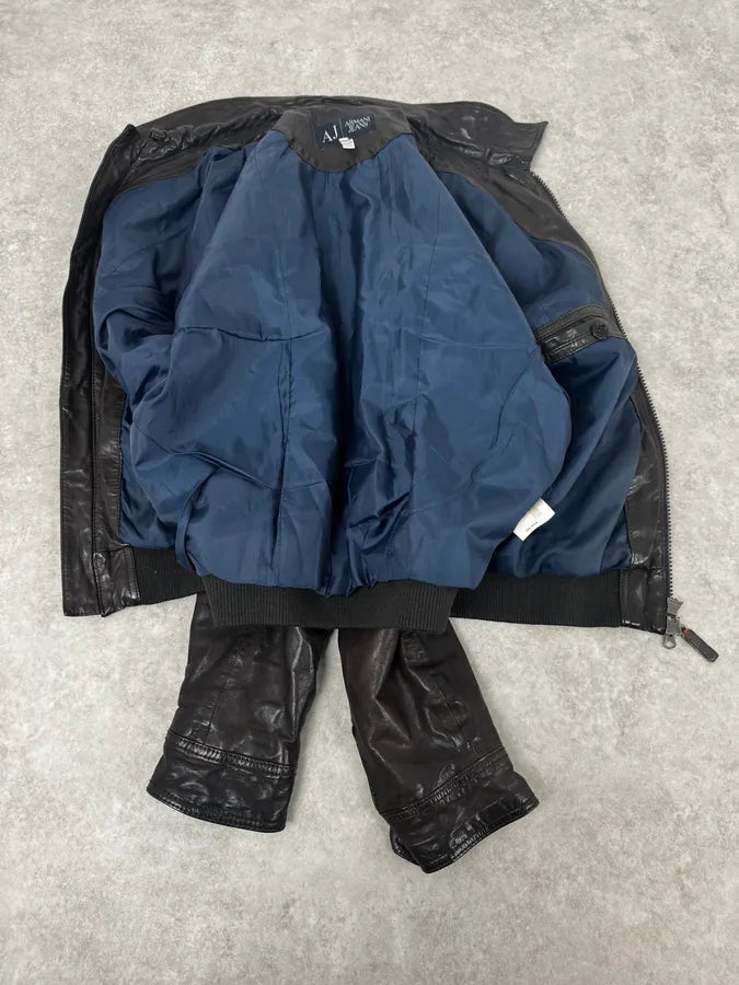 2000s Armani Dark Brown Leather Jacket pVzbYNB 6