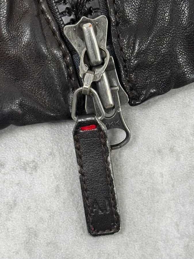 2000s Armani Dark Brown Leather Jacket pVzbYNB 9