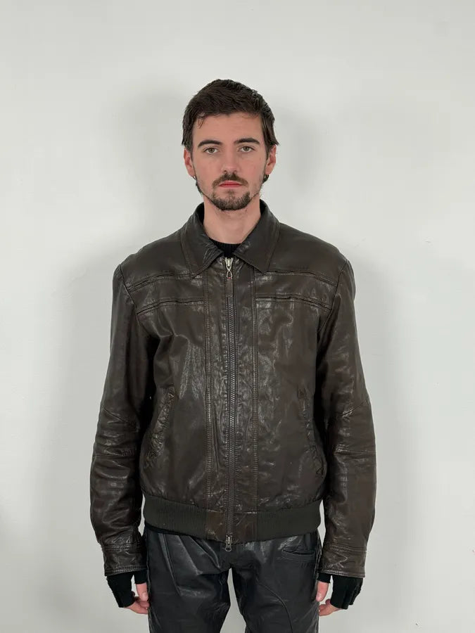 2000s Armani Dark Brown Leather Jacket pVzbYNB 1