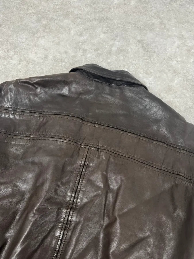 2000s Armani Dark Brown Leather Jacket pVzbYNB 5