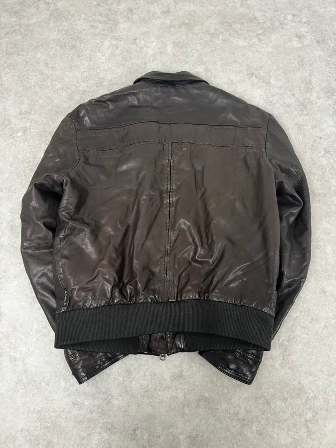 2000s Armani Dark Brown Leather Jacket pVzbYNB 3