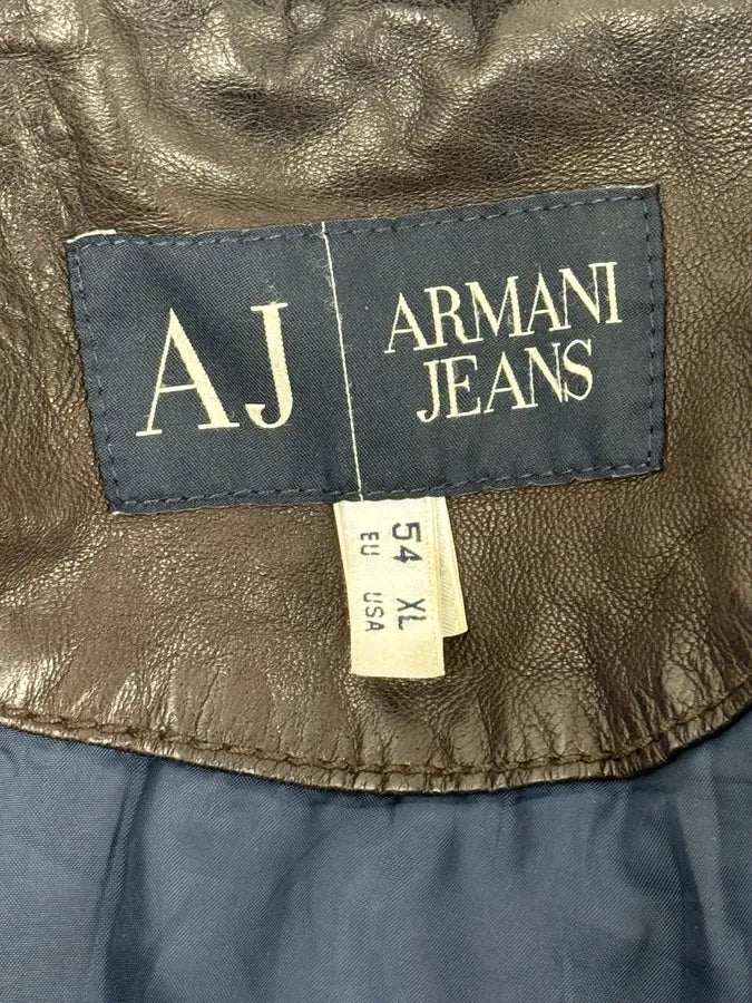 2000s Armani Dark Brown Leather Jacket pVzbYNB 10