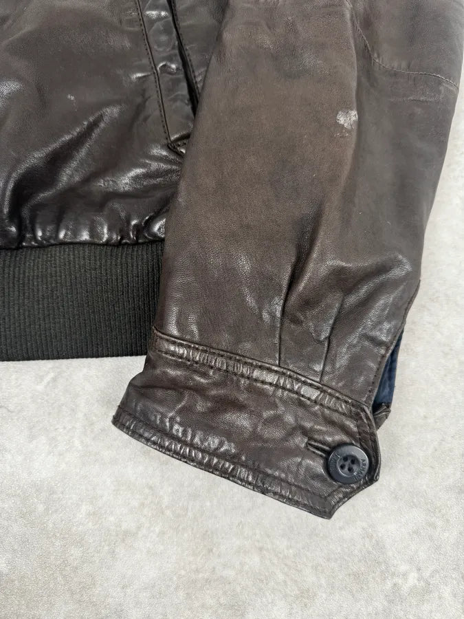 2000s Armani Dark Brown Leather Jacket pVzbYNB 8
