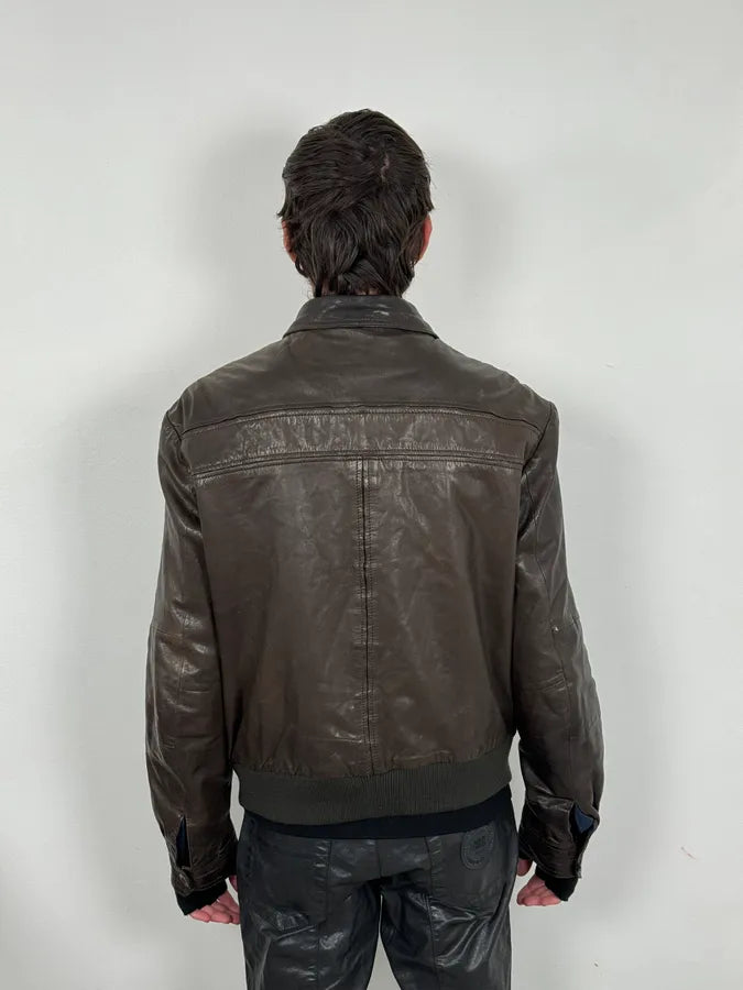 2000s Armani Dark Brown Leather Jacket pVzbYNB 2