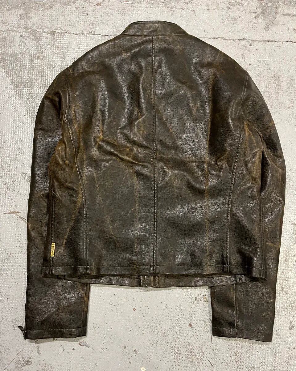 2000s Armani Brown Leather Stripe Biker Leather Jacket mjJueWj 6