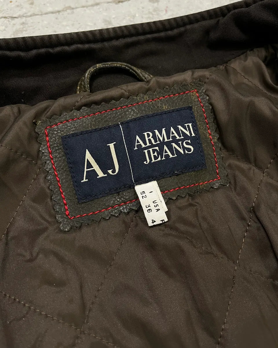2000s Armani Brown Leather Stripe Biker Leather Jacket mjJueWj 8