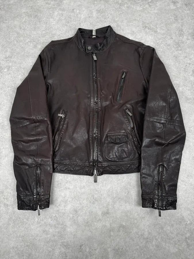 2000s Armani Brown Multi-Zips Leather Jacket usBakoi 0