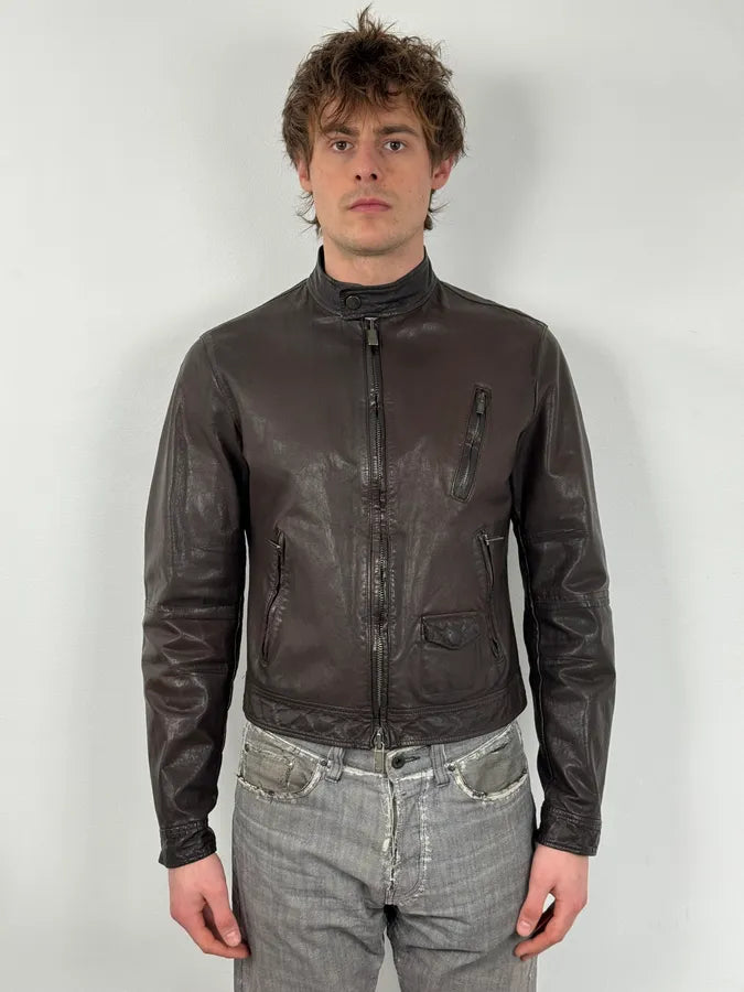 2000s Armani Brown Multi-Zips Leather Jacket usBakoi 1