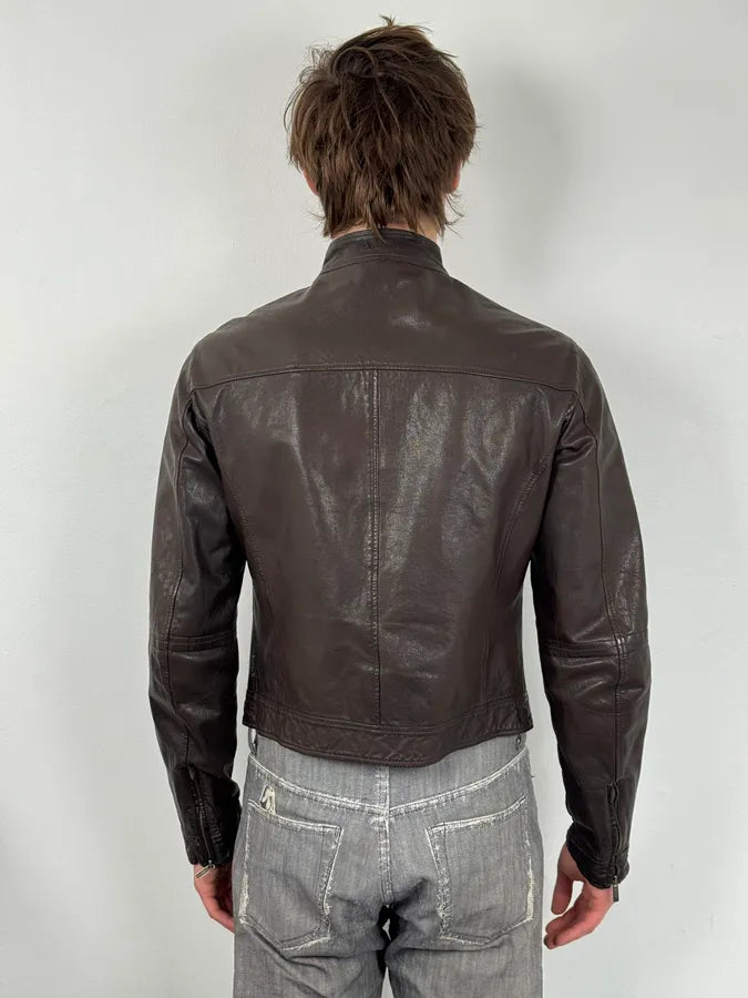 2000s Armani Brown Multi-Zips Leather Jacket usBakoi 2