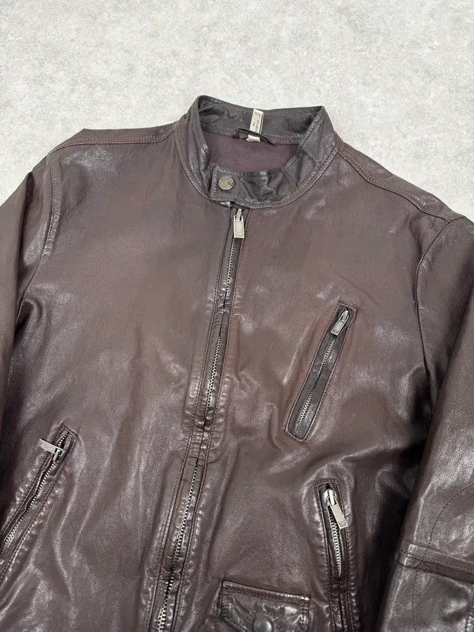 2000s Armani Brown Multi-Zips Leather Jacket usBakoi 4