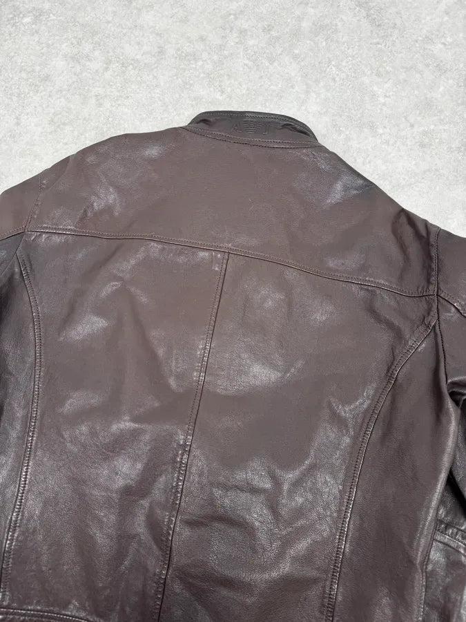 2000s Armani Brown Multi-Zips Leather Jacket usBakoi 5