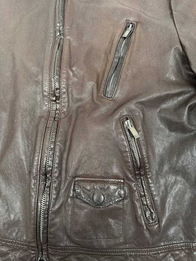 2000s Armani Brown Multi-Zips Leather Jacket usBakoi 9