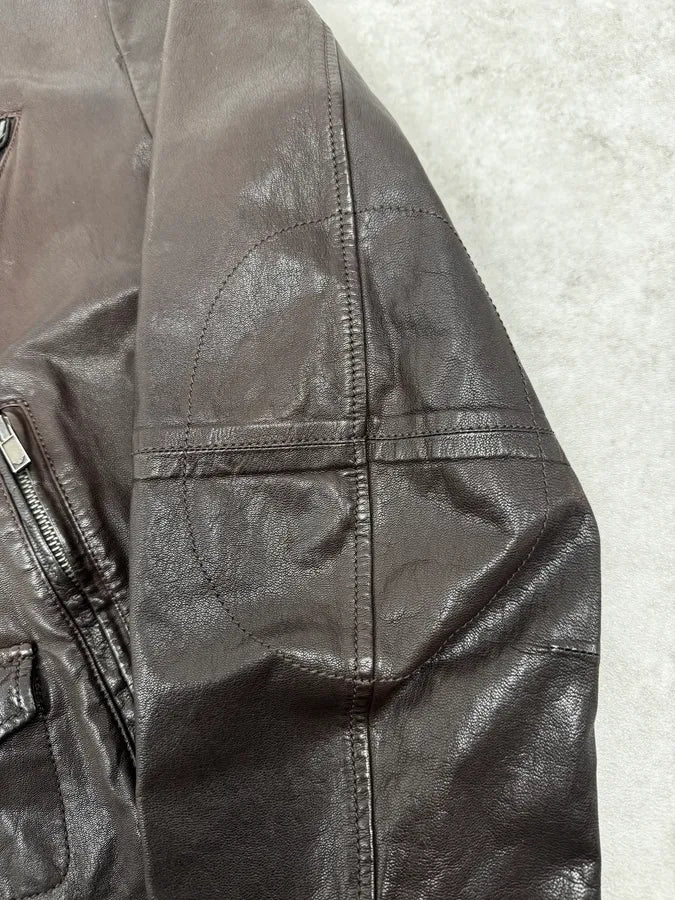 2000s Armani Brown Multi-Zips Leather Jacket usBakoi 8