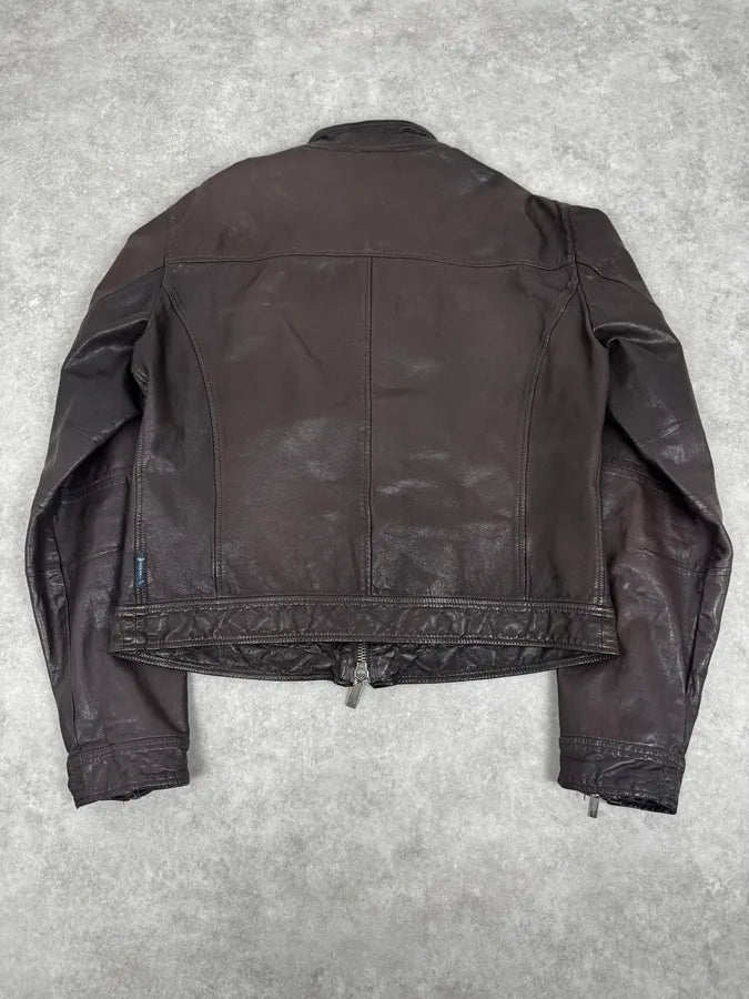 2000s Armani Brown Multi-Zips Leather Jacket usBakoi 3