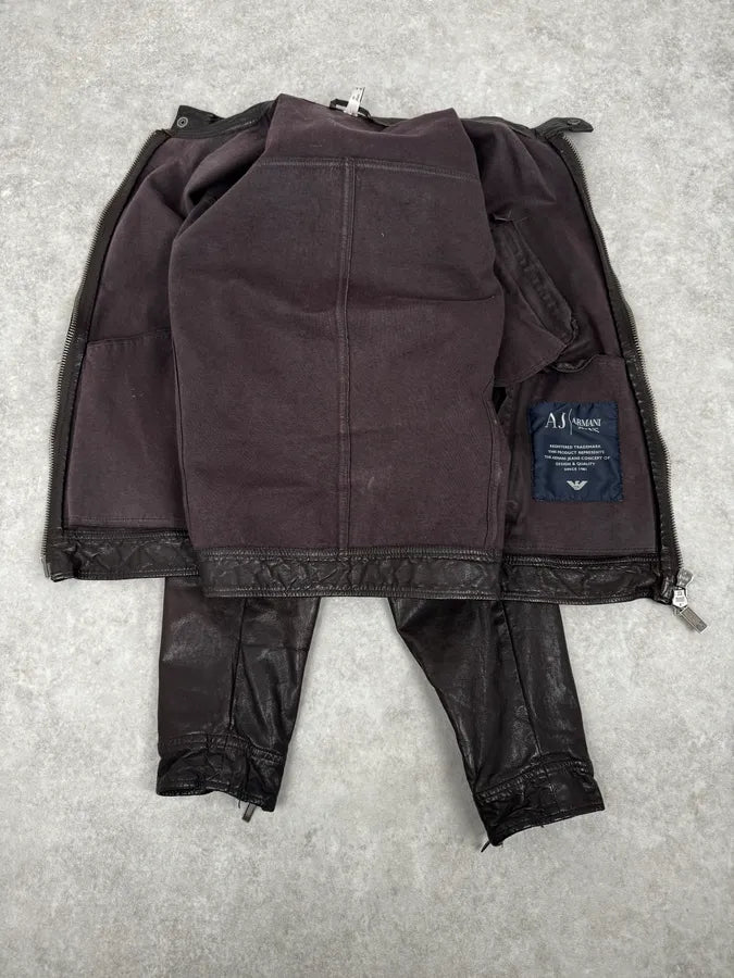2000s Armani Brown Multi-Zips Leather Jacket usBakoi 6
