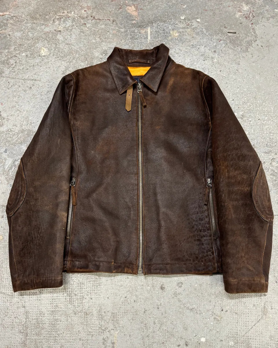 2000s Armani Brown Padded Faded Leather Jacket (M) 0