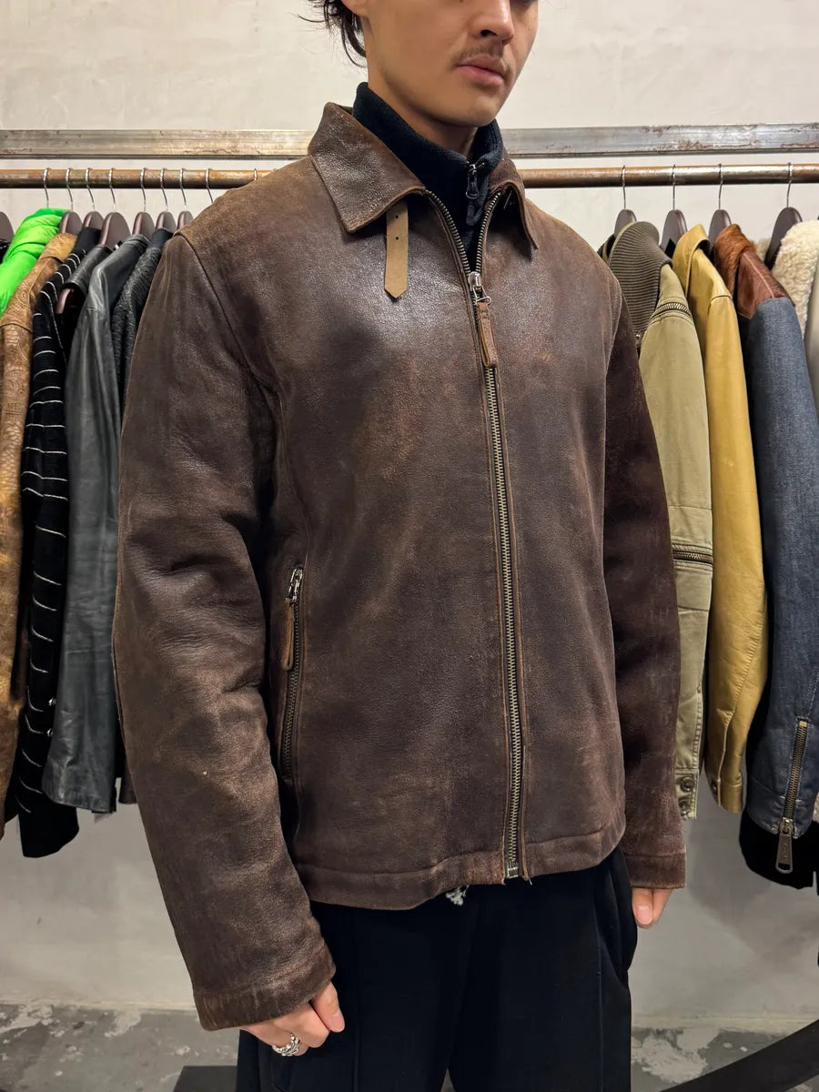 2000s Armani Brown Padded Faded Leather Jacket (M) 1