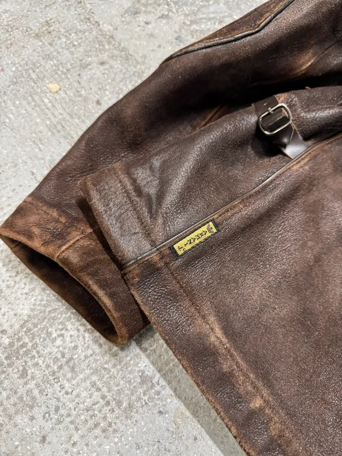 2000s Armani Brown Padded Faded Leather Jacket (M) 11