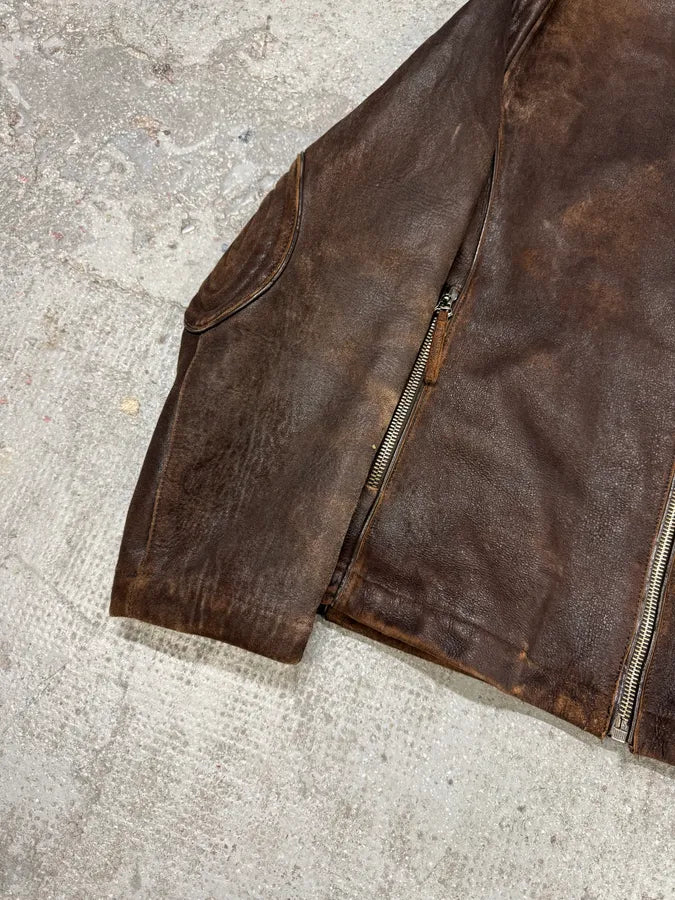 2000s Armani Brown Padded Faded Leather Jacket (M) 12