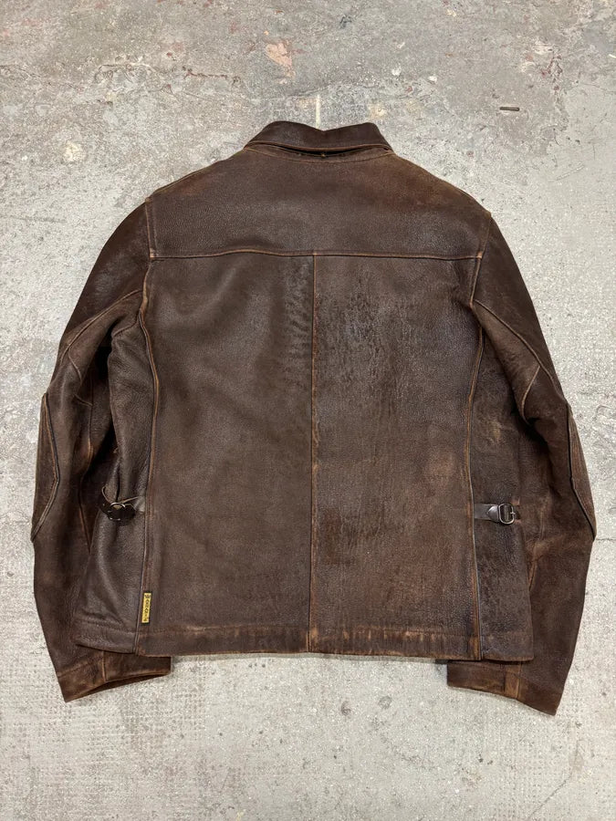 2000s Armani Brown Padded Faded Leather Jacket (M) 2