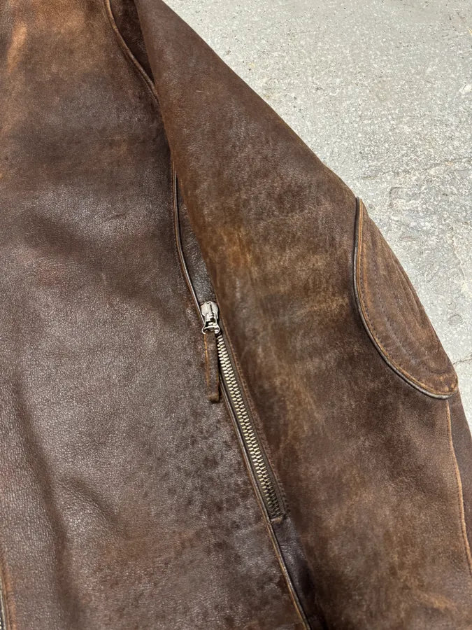 2000s Armani Brown Padded Faded Leather Jacket (M) 3