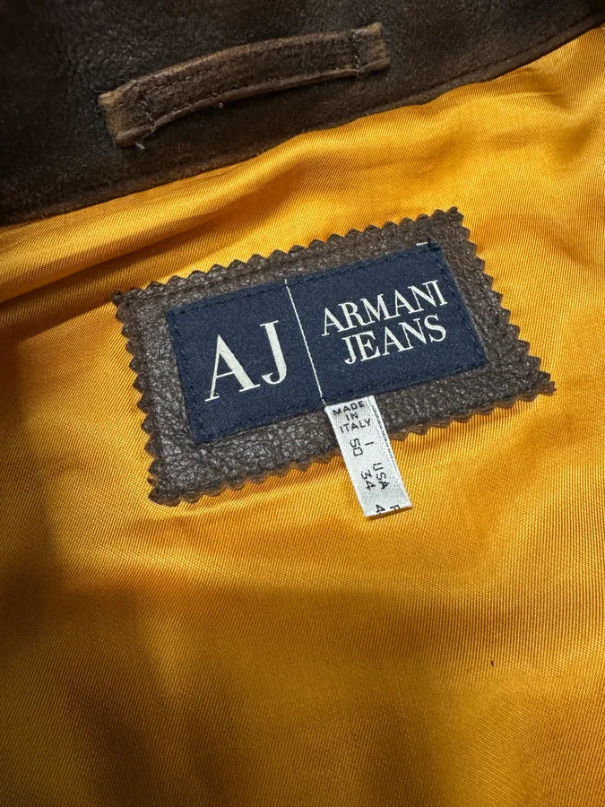 2000s Armani Brown Padded Faded Leather Jacket (M) 4