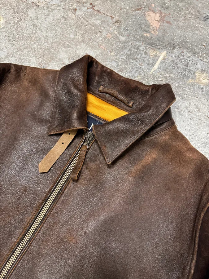 2000s Armani Brown Padded Faded Leather Jacket (M) 5