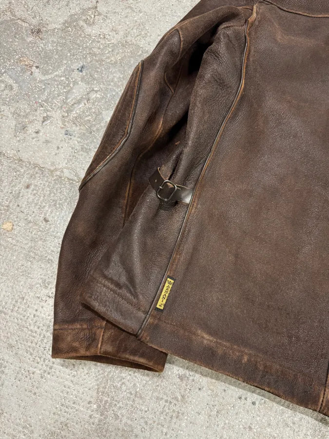 2000s Armani Brown Padded Faded Leather Jacket (M) 8