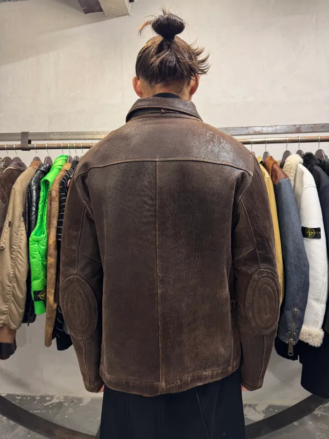 2000s Armani Brown Padded Faded Leather Jacket (M) 9