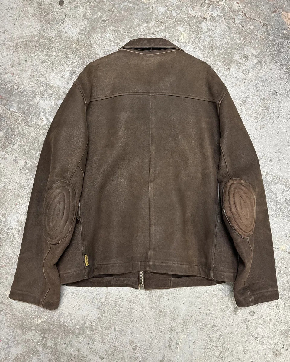 2000s Armani Brown Padded Faded Pure Leather Jacket zhitmal 1