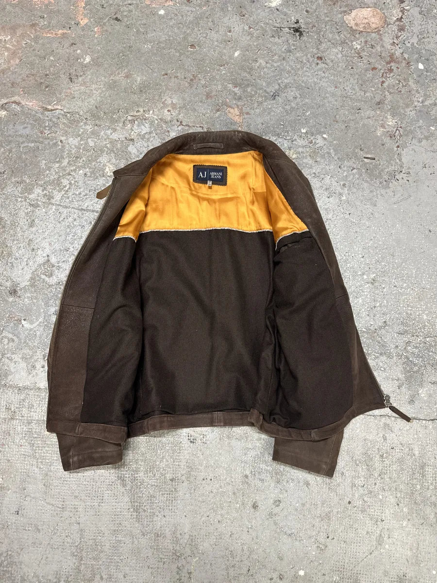 2000s Armani Brown Padded Faded Pure Leather Jacket zhitmal 3