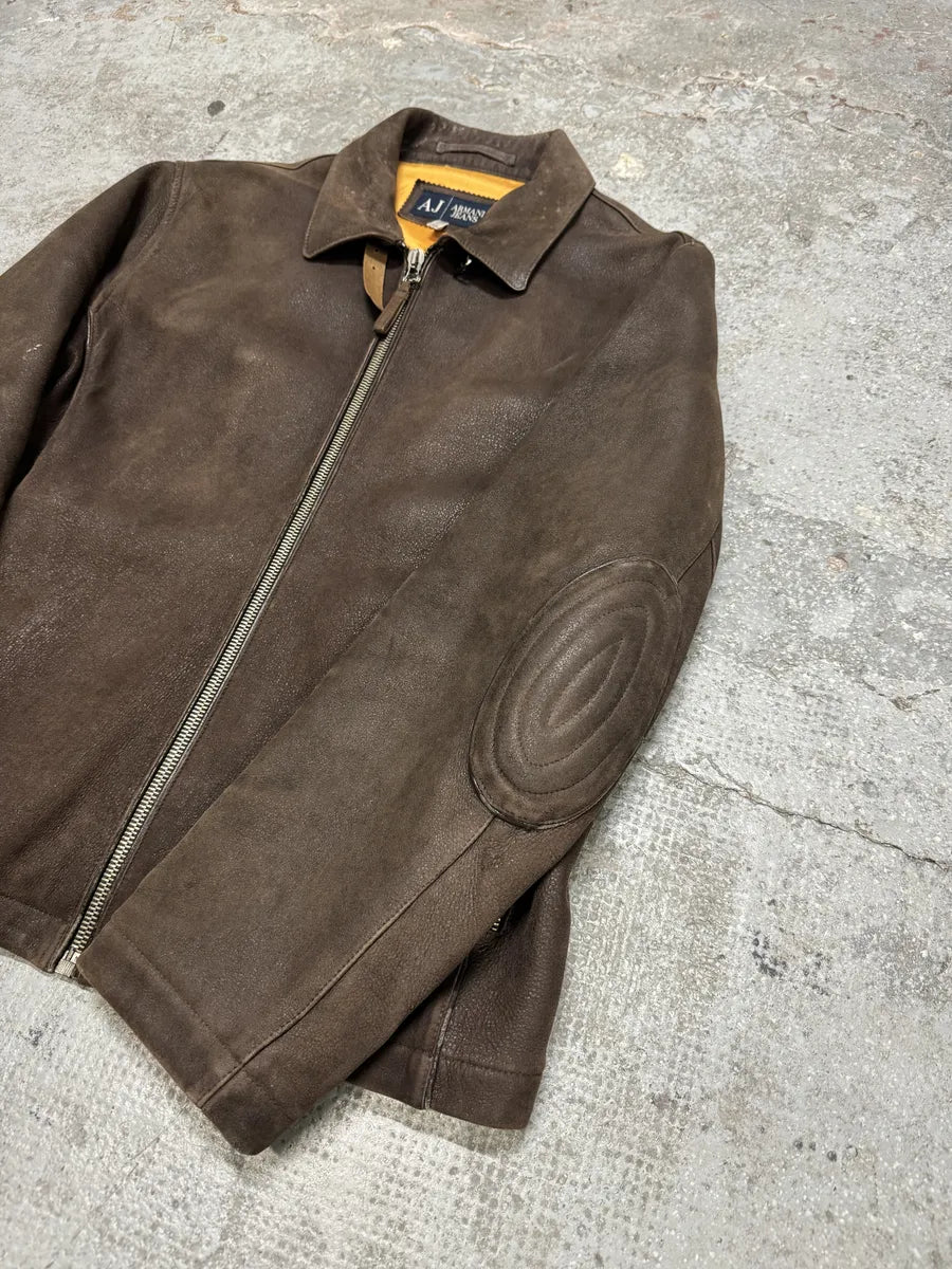 2000s Armani Brown Padded Faded Pure Leather Jacket zhitmal 6