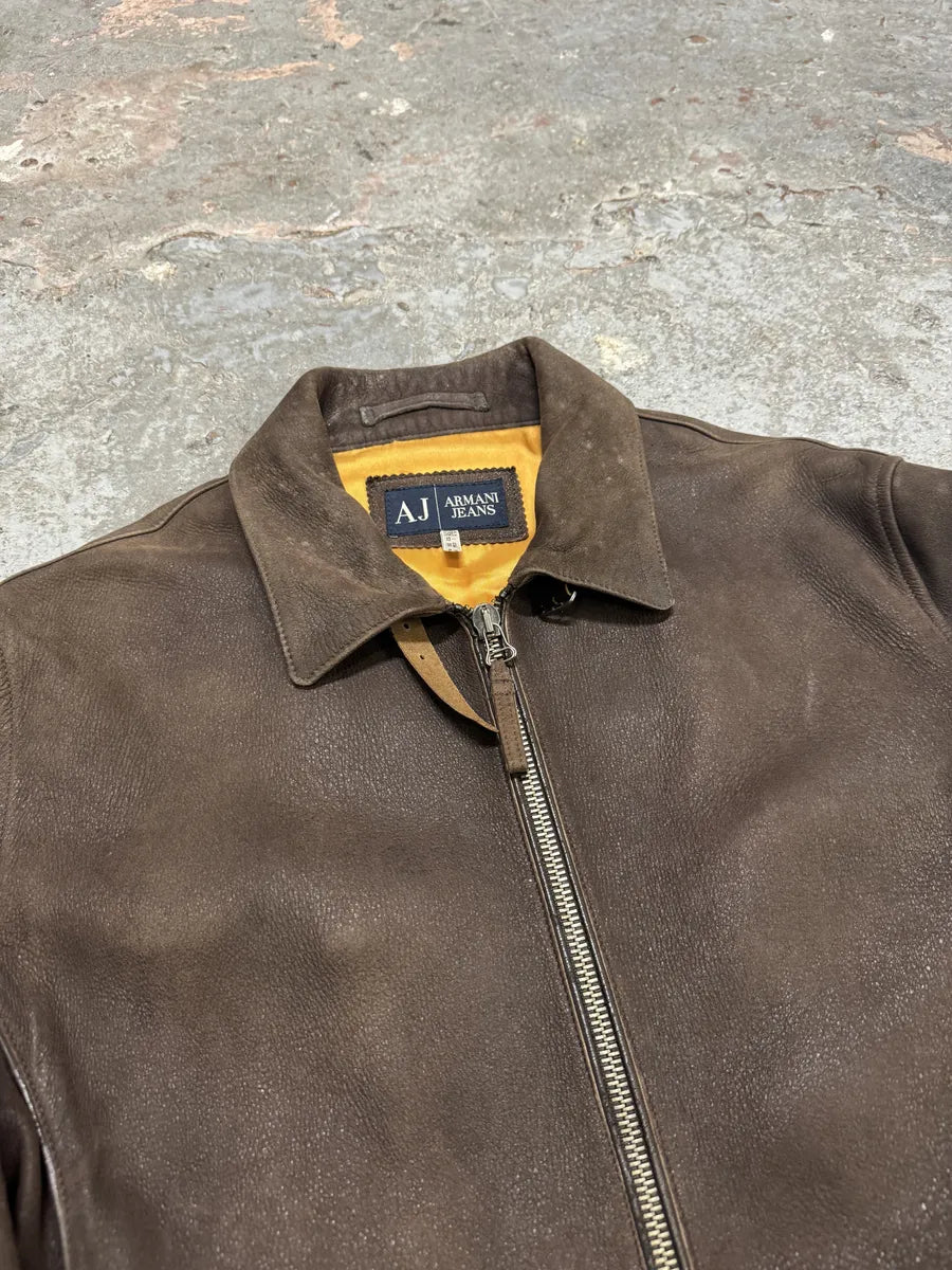 2000s Armani Brown Padded Faded Pure Leather Jacket zhitmal 7