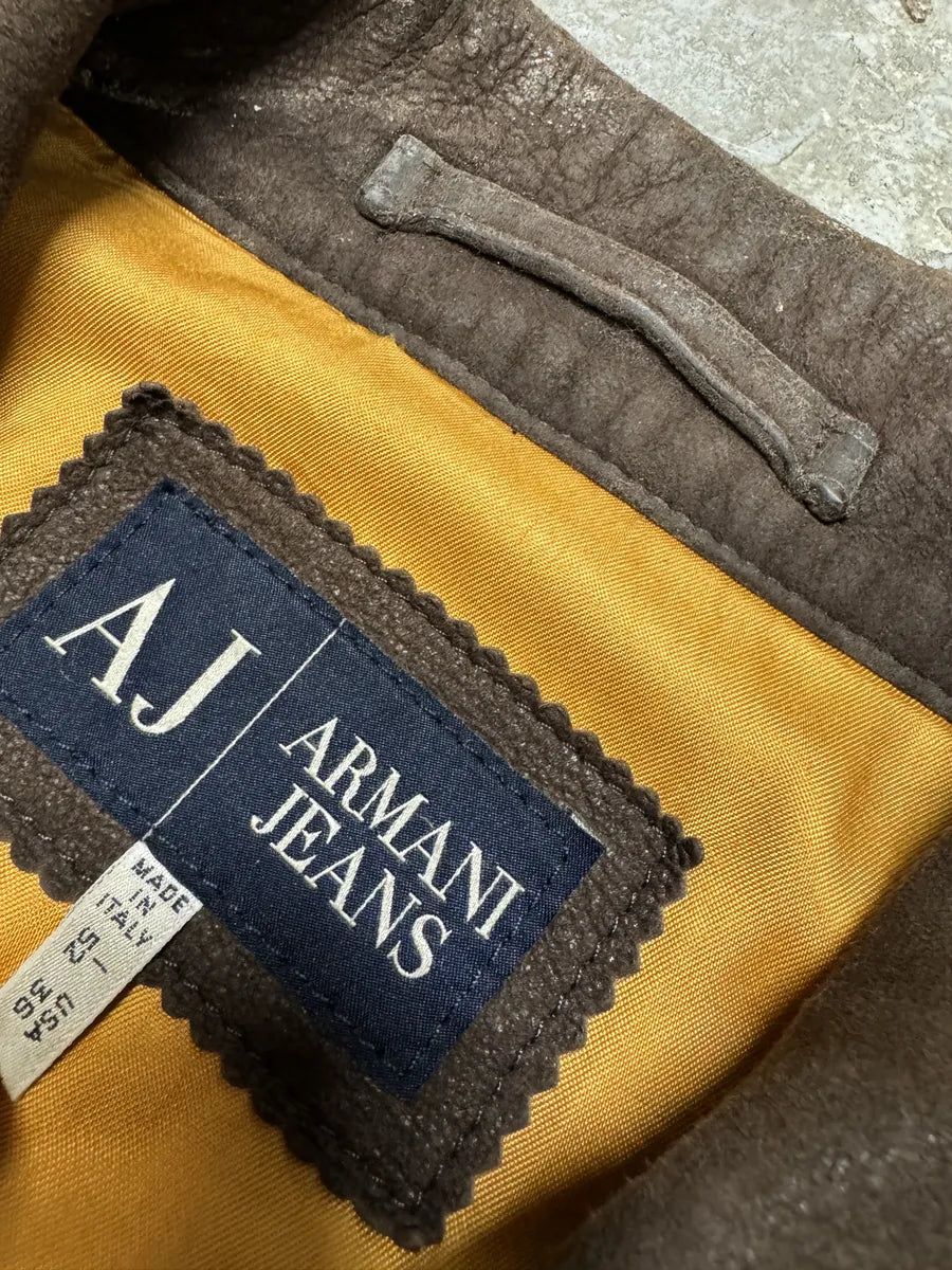 2000s Armani Brown Padded Faded Pure Leather Jacket zhitmal 8