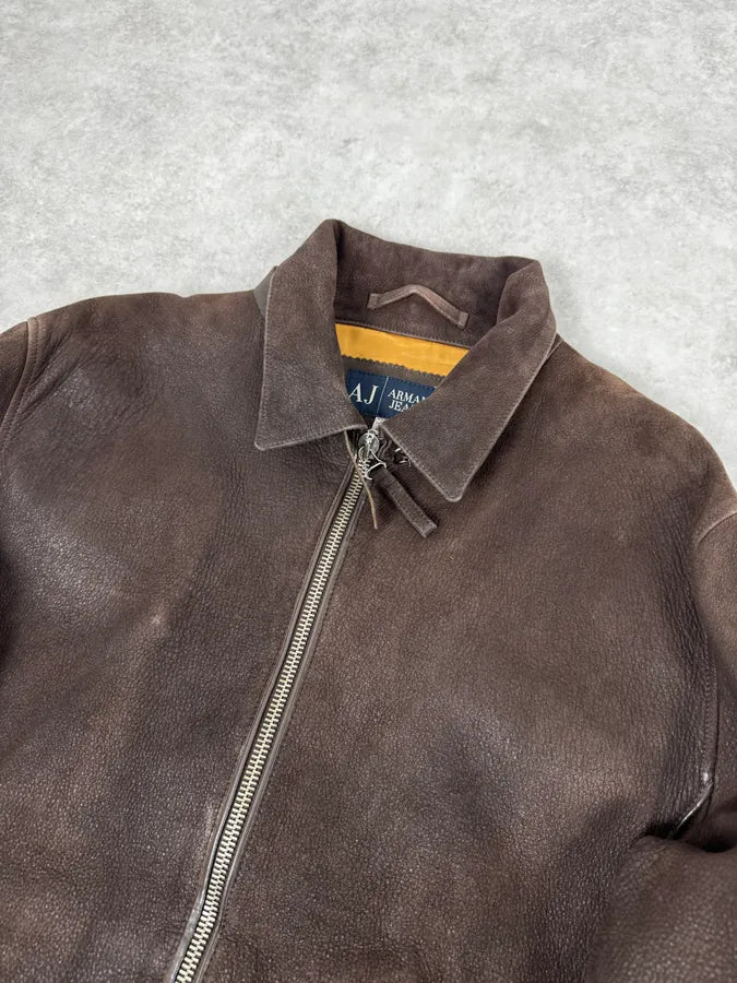 2000s Armani Brown Padded Suede Leather Jacket WSBRDCc 4