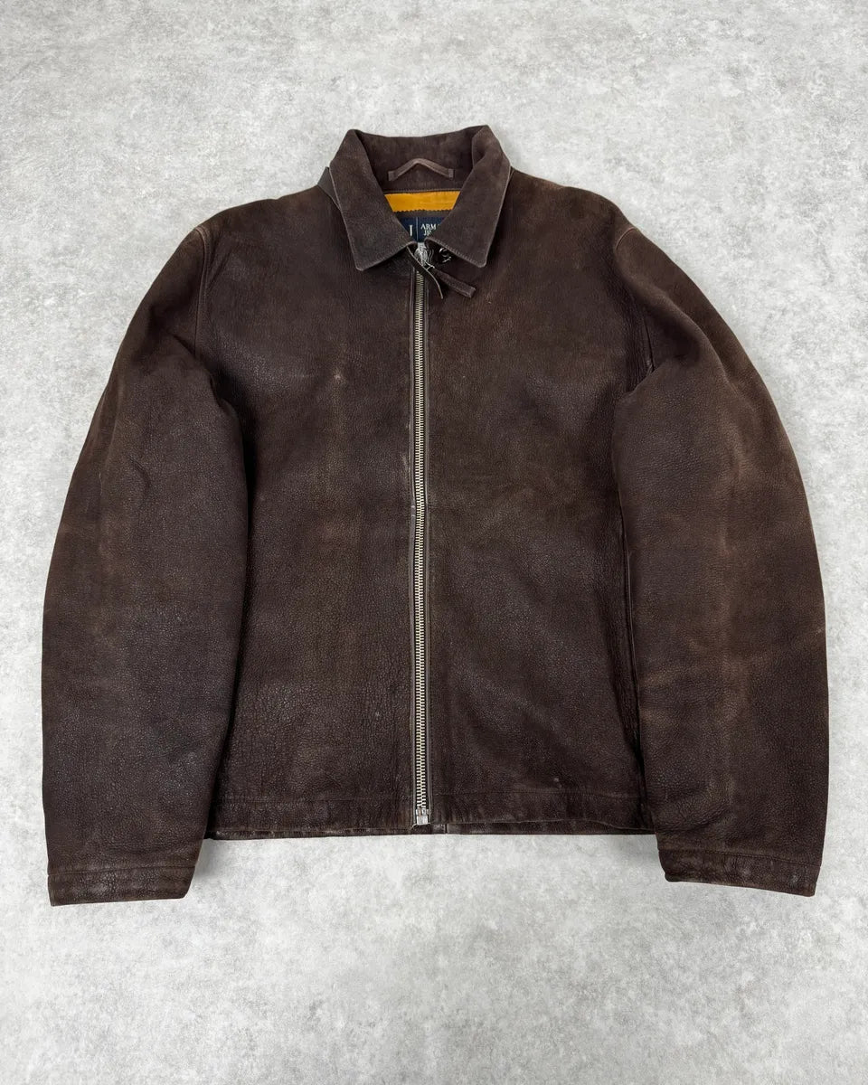2000s Armani Brown Padded Suede Leather Jacket WSBRDCc 0