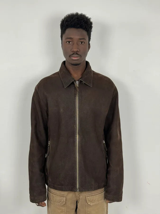 2000s Armani Brown Padded Suede Leather Jacket WSBRDCc 1