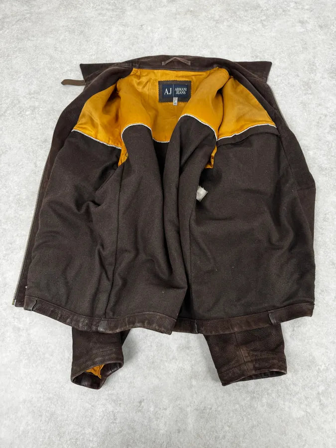 2000s Armani Brown Padded Suede Leather Jacket WSBRDCc 6