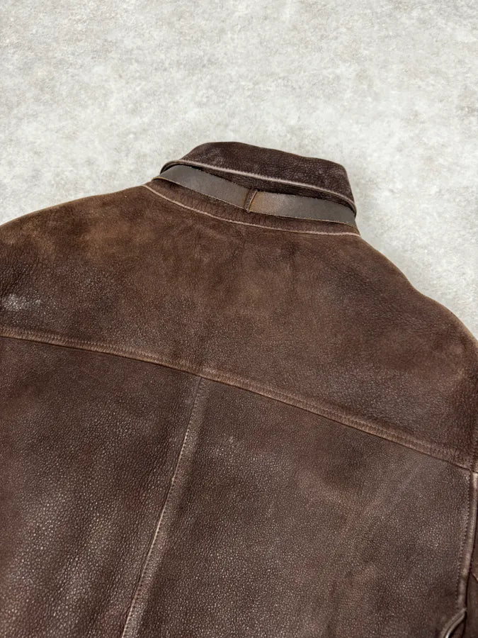 2000s Armani Brown Padded Suede Leather Jacket WSBRDCc 5
