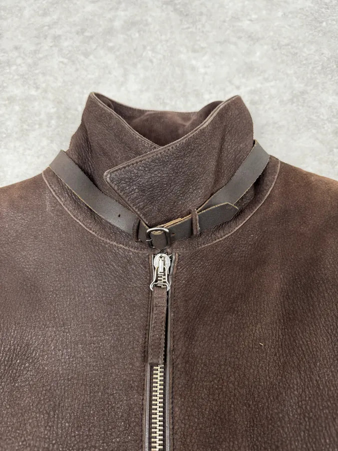 2000s Armani Brown Padded Suede Leather Jacket WSBRDCc 8