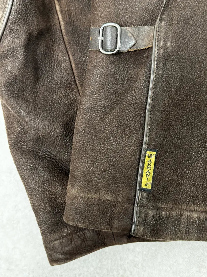 2000s Armani Brown Padded Suede Leather Jacket WSBRDCc 10