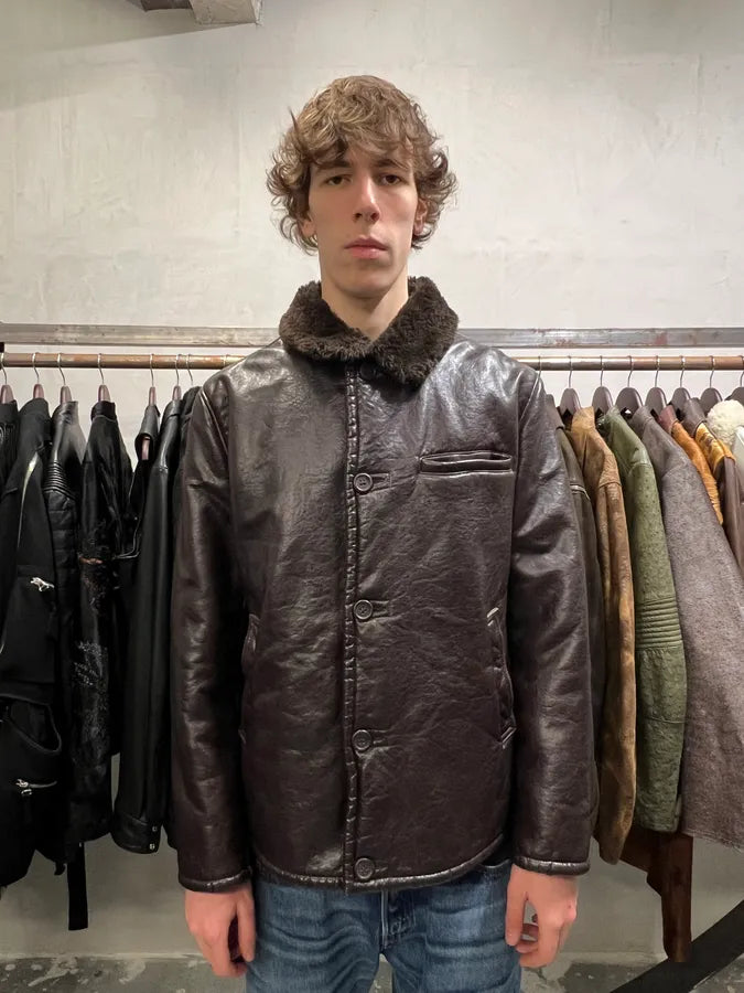 2000s Armani Brown Shearling Leather Jacket (L) 1